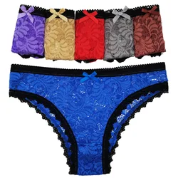 Women's Cotton Panties Sexy Lace Transparent Briefs Underpants Underwear Lingerie Female Intimates 6 Pcs/set