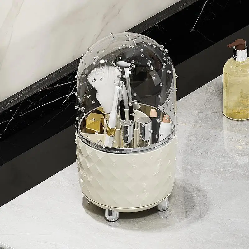 360 Degree Rotating Makeup Brush Holder Large Capacity Diamond Pattern For Vanity Desk Bathroom Cosmetics Storage