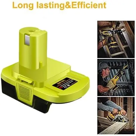 DM18RL Batterieadapter zur Umwandlung von Dewalt/Milwaukee 20V/18V Li-Ionen-Akkus in Ryobi 18V P108 ABP1801, USB-Anschluss, Schwarz/Grün – Detail 6