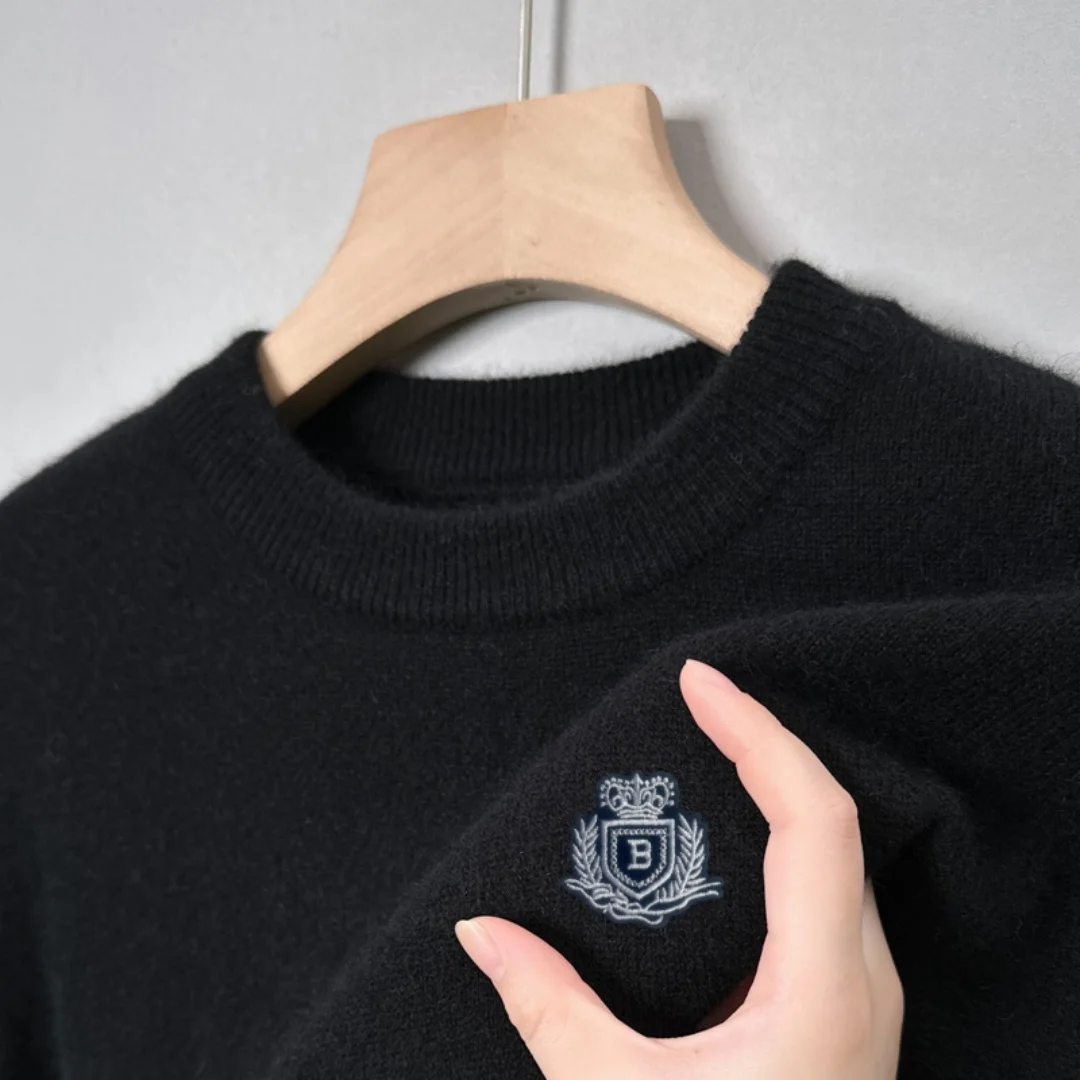 

Brand Hot Sale Men's Knit Pullover O-Neck Wheat Ear Embroid Wool Sweater British Business Versatile Warm Soft Winter Men's Wear