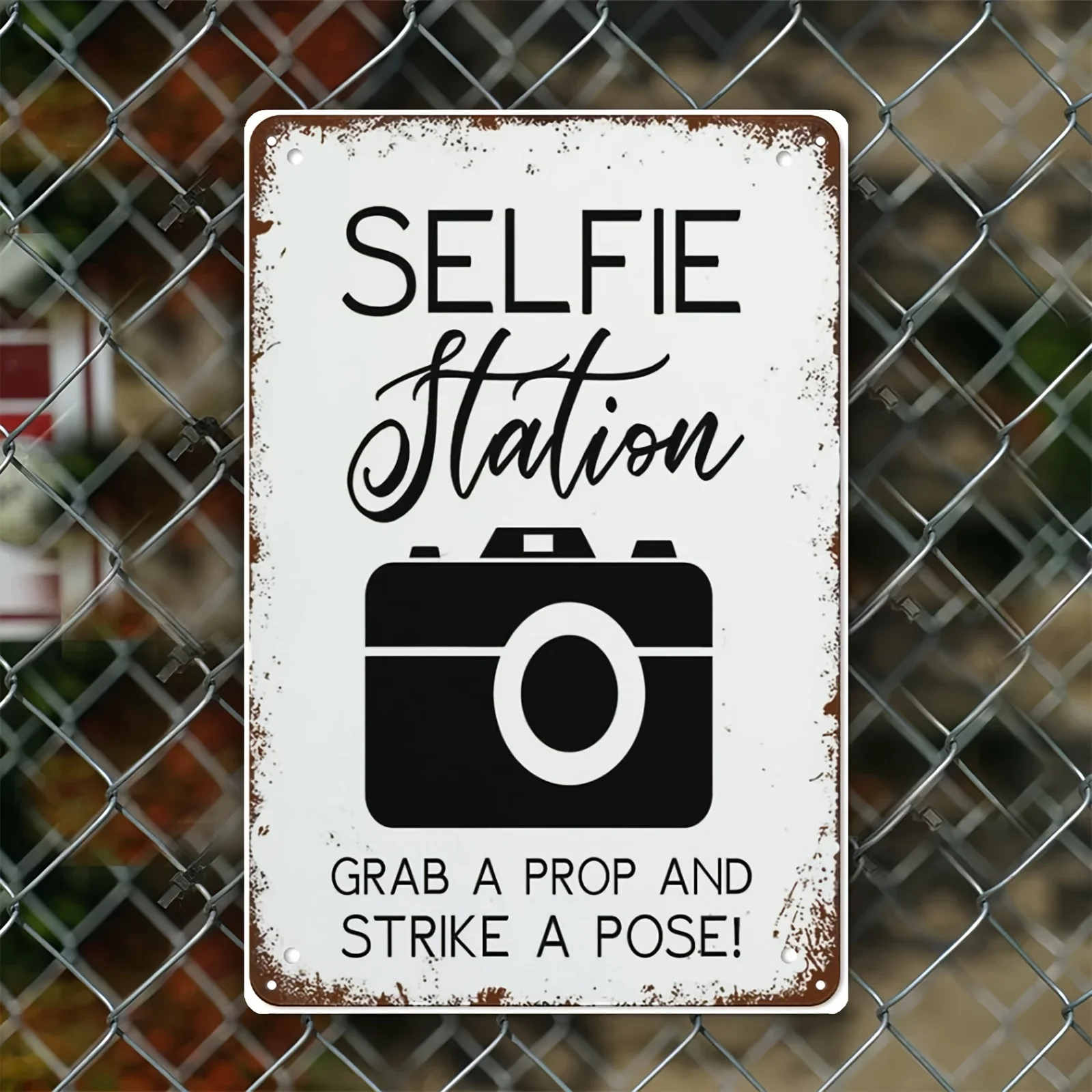 Vintage Metal Selfie Station Sign - Rustic Wall Art with Camera Design, 