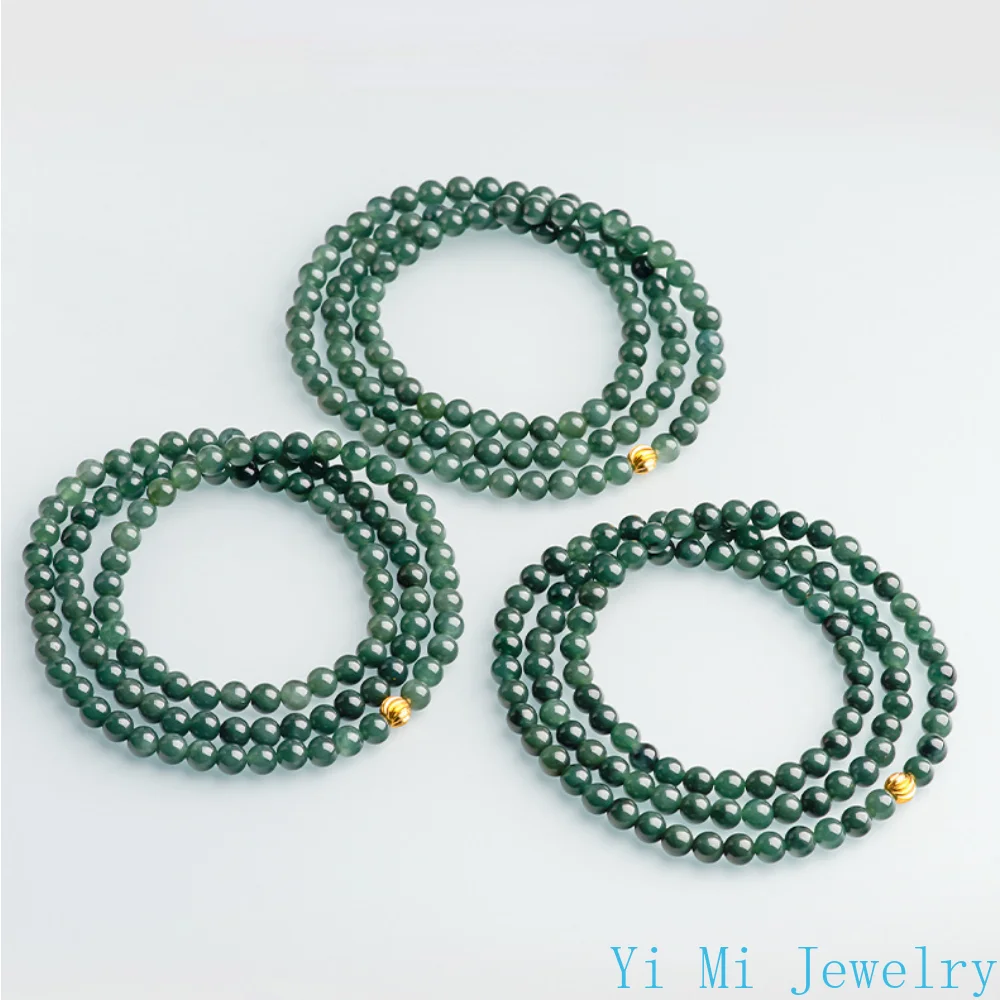 Natural Genuine Myanmar A-grade Jade Necklace 7.5mm Deep Oil Blue Jade Bead Necklace Jade Necklace High Quality Luxury Jewelry