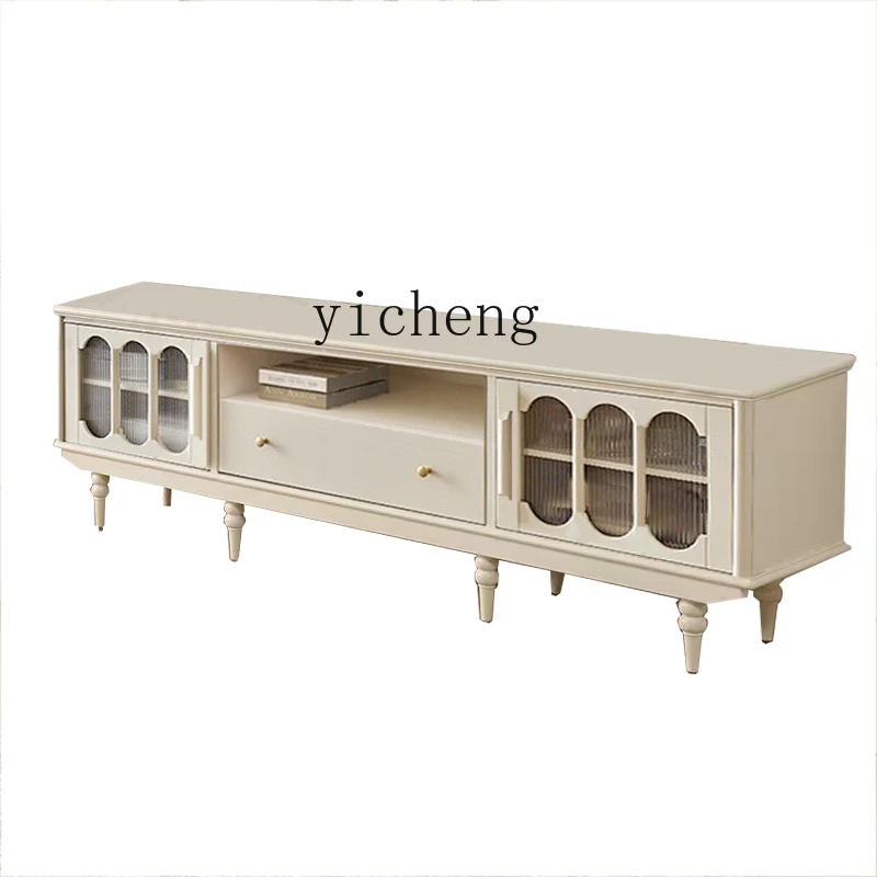 

ZK solid wood cream white floor cabinet living room light luxury small apartment retro coffee table TV cabinet combination