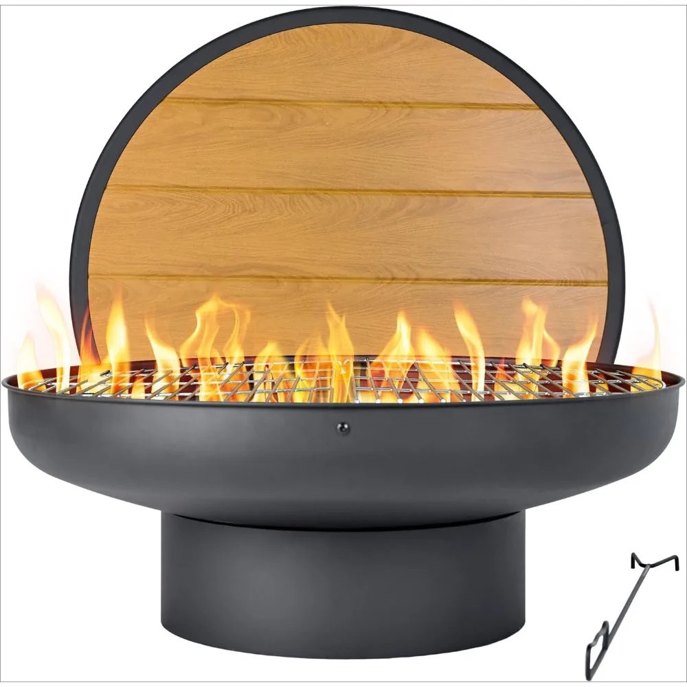 

32in Fire Pit Table with Lid,Heavy Duty and Deep Fire Bowl,Outdoor Wood Burning BBQ Grill Firepit Bowl with Cover Lid,