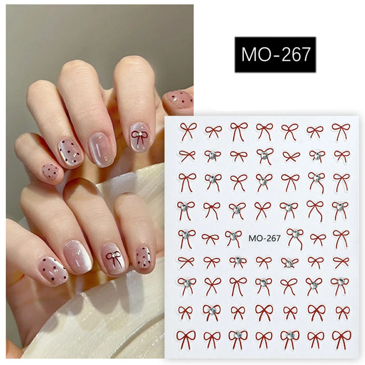 New Nail Stickers French Bow Nail Stickers Crystal Diamond Valentine's Day Micro Carved Nail Stickers