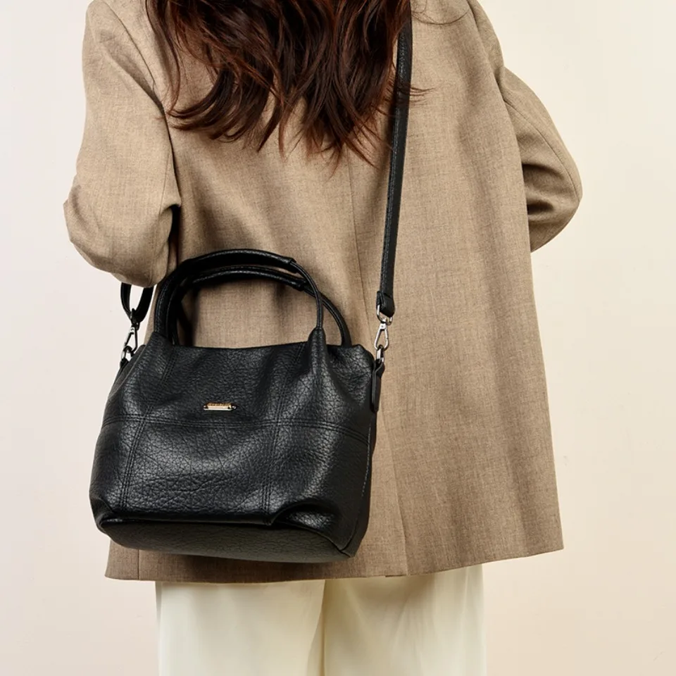 Women's Top Quality Pu Leather Handbag 3-Way Carry Shoulder Crossbody Handheld Small Casual Tote Bag Purse Handbag Commuting Sac