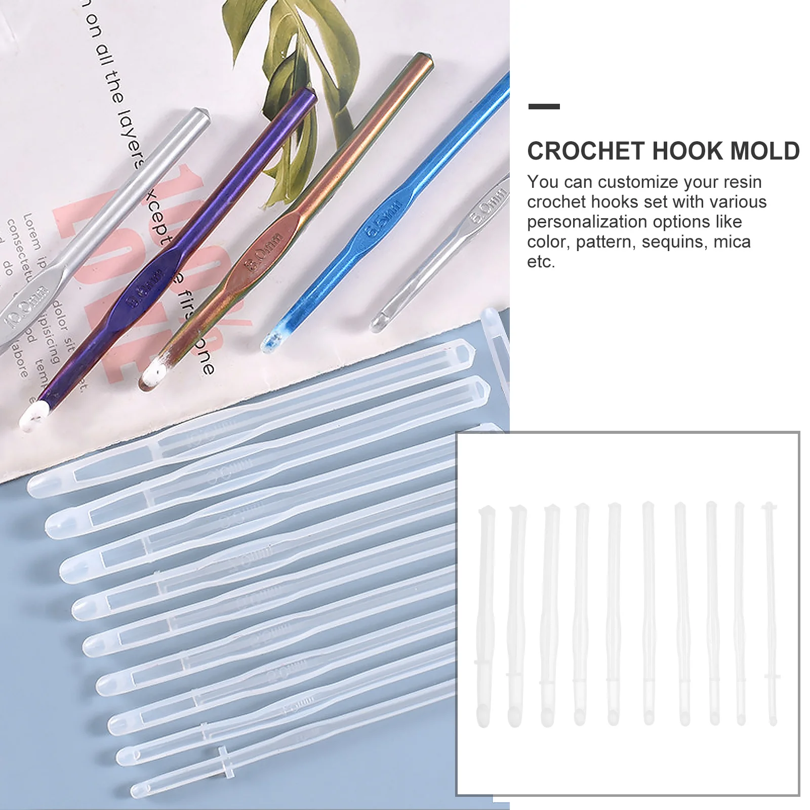 

10Pcs DIY Knitting Needle Mold Silicone Smooth Flexible Resin Craft Tool for Crochet Hooks Epoxy Casting Molds