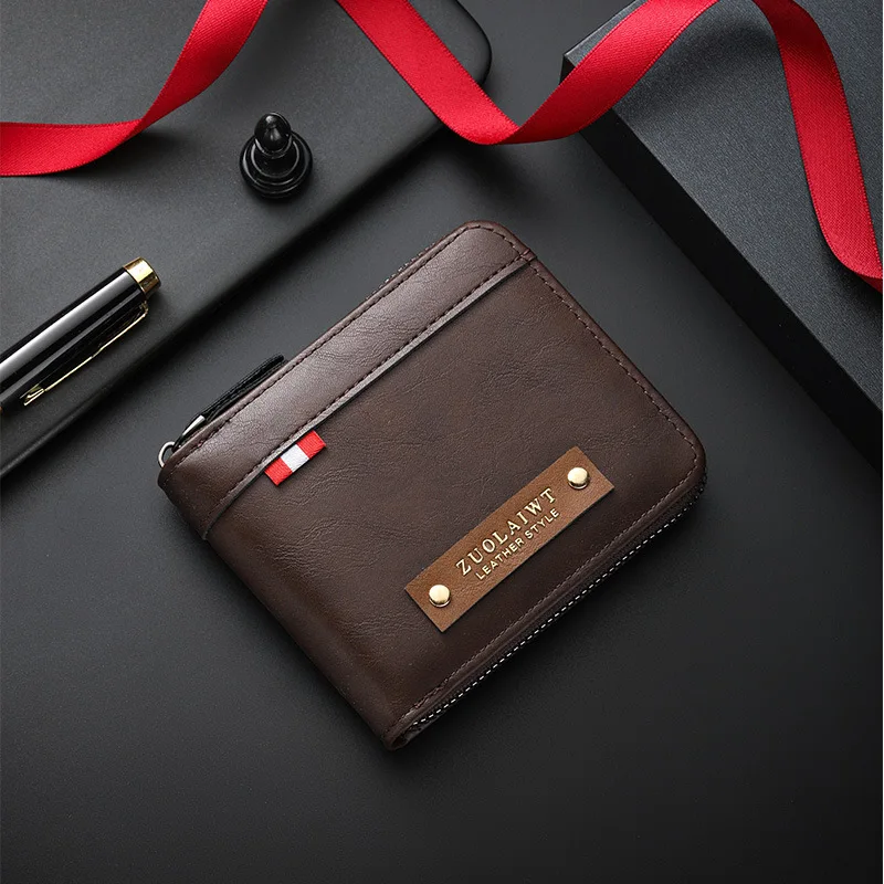 Men's Retro Short Wallet, Multi Functional Splicing Color Three Fold Wallet with Hidden Small Pocket, Ideal for Daily Casual Use image 5