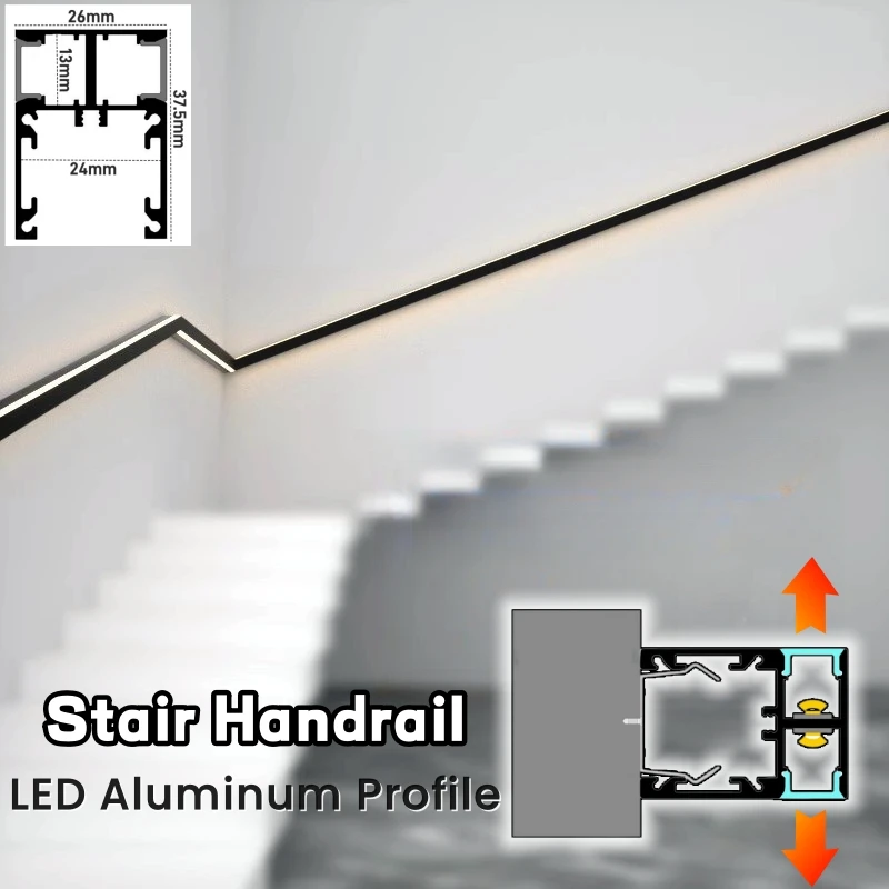 

1m/2m Stair Handrail LED Aluminum Profile Wall Mounted Up Down Channel Diffuser Staircase Corridor Decor Linear Bar Strip Lights