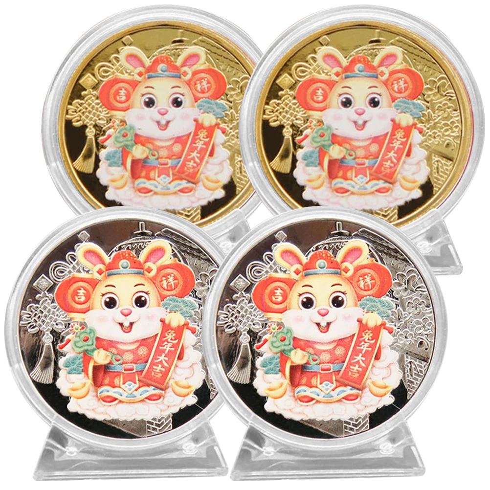 4 Pcs Rabbit Medal Commemorative Coins Adorable Decors Bunny Souvenir Ornament Memorable 2023 Party Supplies The Gift