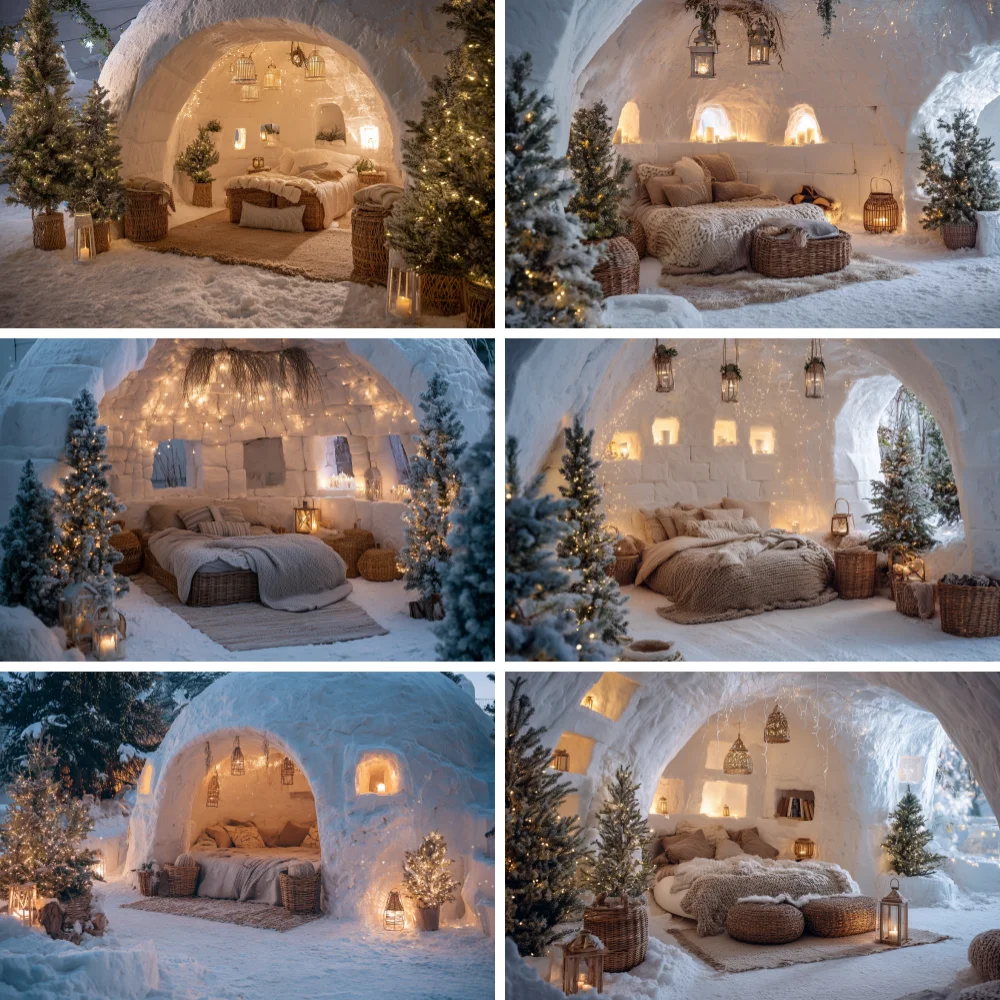 

Photography Background Winter Christmas Snow house Snowy Forest Xmas Kids Family Portrait Decor Backdrop Photo Studio