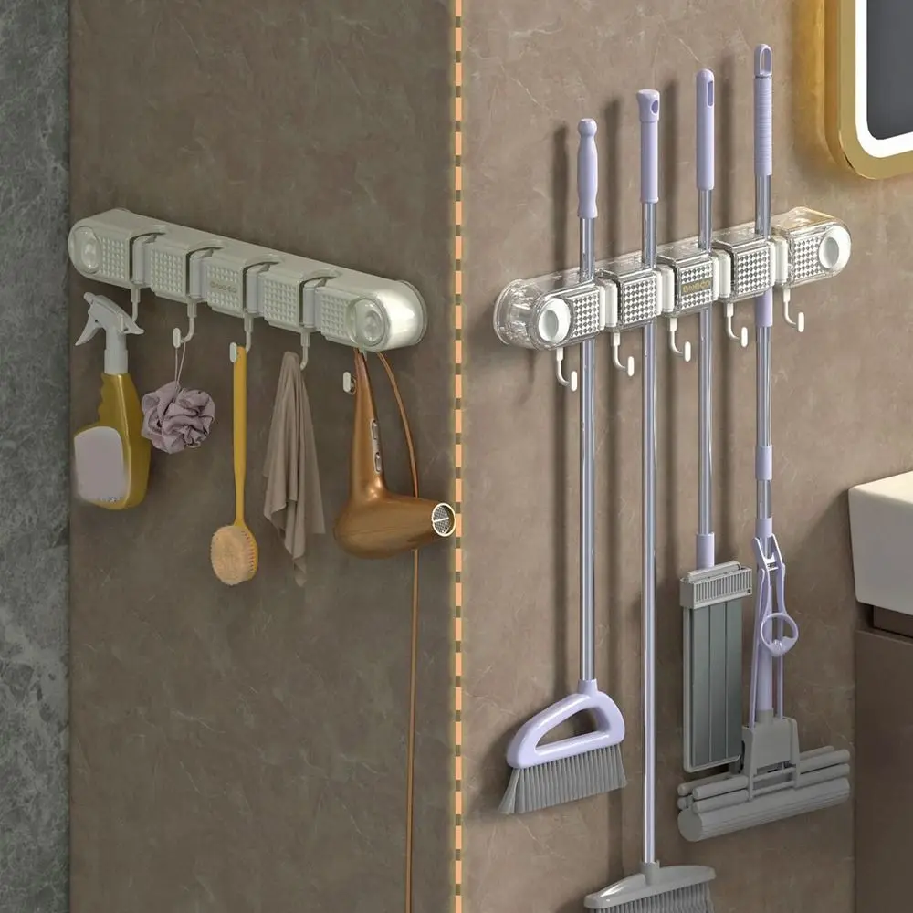

Creative Plastic Suction Cup Mop Clamp Non Punching Wall Hanging Mop Clip Rack Non-slip Space-saving Broom Mop Holder Bathroom