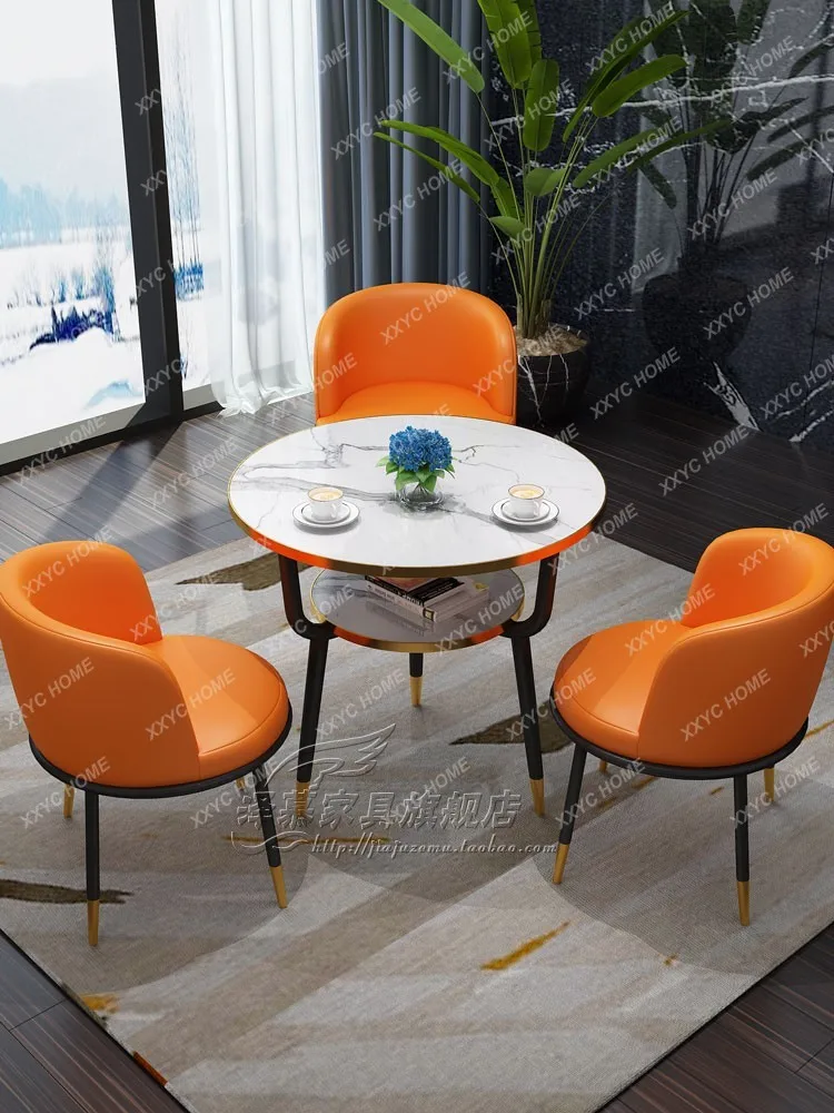 Double-Layer Small round Table Reception Negotiation Sales Office Rest Area Leisure Reception Table and Chair Combination