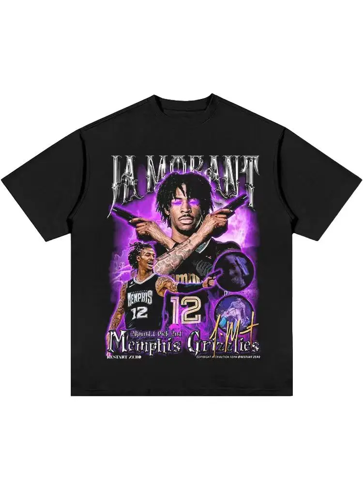 Fashion Trend NBA Grizzlies Star Morant Ja Morant Gun Short Sleeve American Casual Blockbuster Pistol T-Shirt Men's Clothing