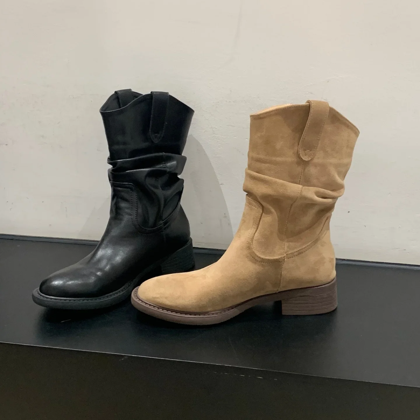 Women's ankle Booties Chunky Heel Mid-Calf Western Cowboy rider boots New Autumn Comfortable outdoor travel shoes