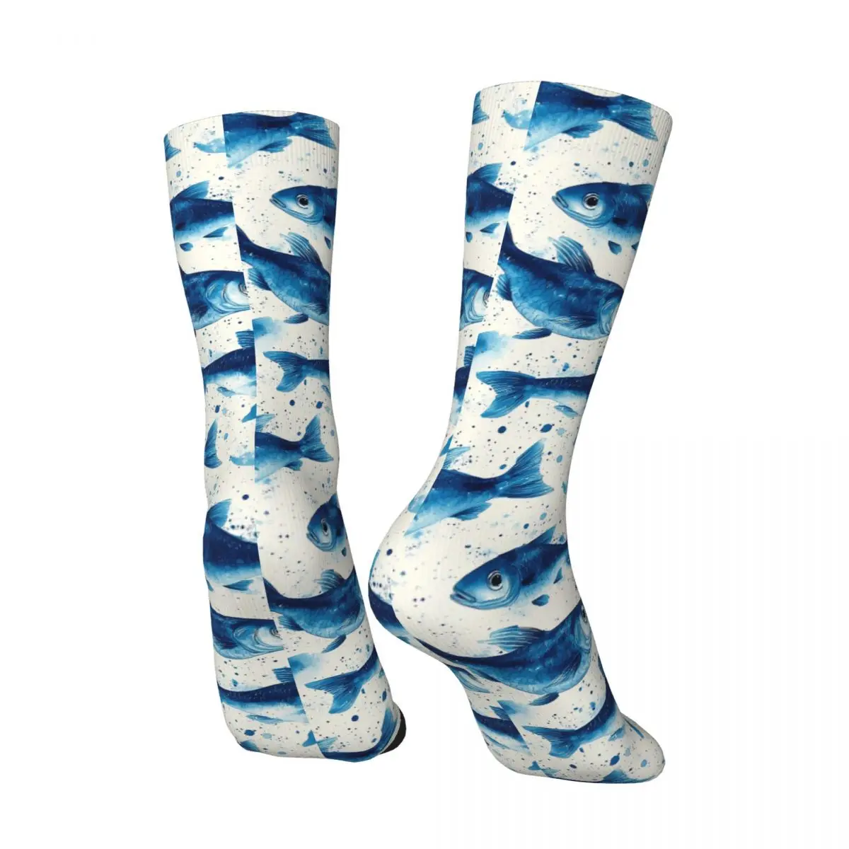 All Seasons Beautiful Oceanic Bule Fish Pattern Socks Harajuku Crew Socks Funny Stockings for Men Women Valentine's Day Gifts