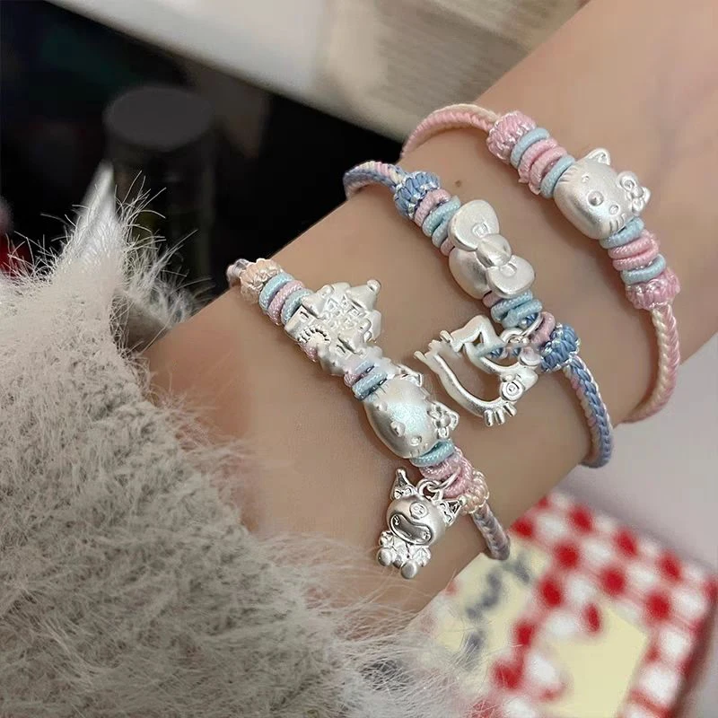 

Sanrio Kawaii Anime Hello Kitty Braided Handstring Cute Sweet Cartoon 999 Footsilver Ornaments Accessories Christmas Gift Girls