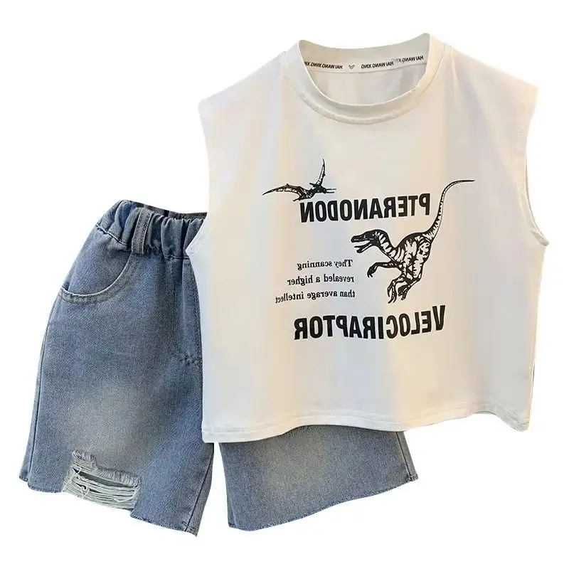 

Children's Summer Clothing Set New Fashionable Boys and Babies Sleeveless T-shirt Top and Shorts 2 Piece Set