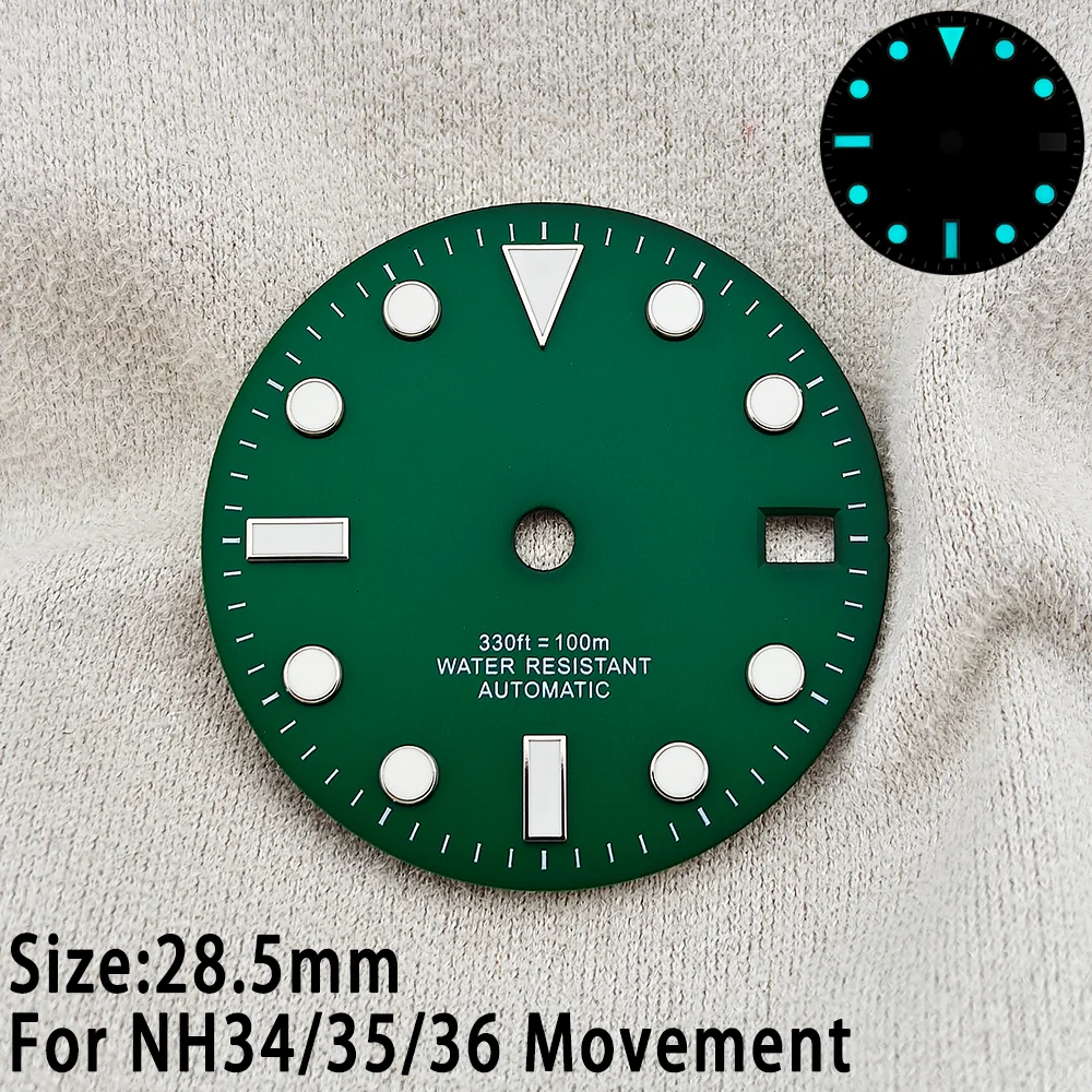 Customized Logo Watch Dial For NH35 NH36 28.5mm SUB Watch Dials BGW9 Blue Luminous Single Calendar Personalization DIY Watch