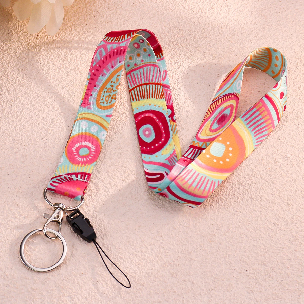 1pc Colorful Abstract Art Print Lanyard Neck Strap with Key Ring & Phone String Bohemian Style ID Badge Holder Lanyard for Women