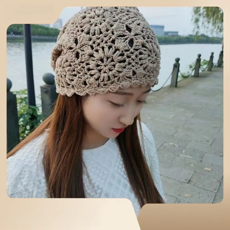 

Spring and Autumn Thin Hollow Handmade Women's for Hat Knitting Crocheted Woven Woolen Knitted Summer Toque