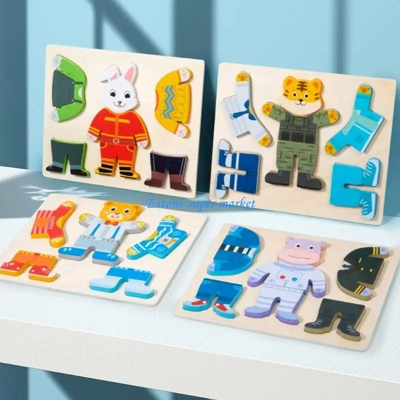 090B Kids Bear Hippo Dress-Up Educational Toy Learning Board Develop Imagination Costume Matching Sorting