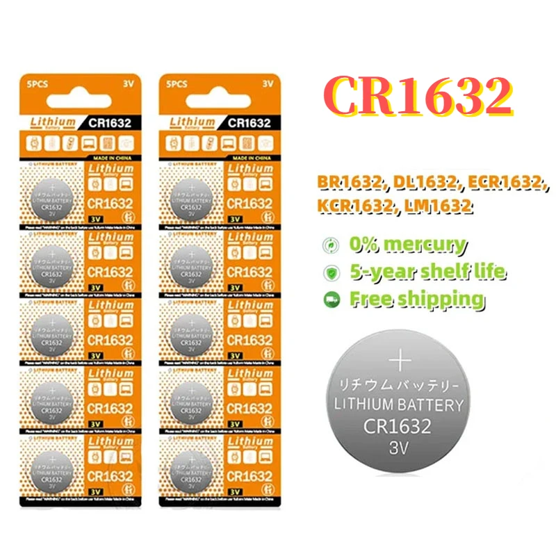 3V 125mAh CR1632 Coin Cells Batteries CR 1632 DL1632 BR1632 LM1632 ECR1632 Lithium Button Battery for Watch Remote Key