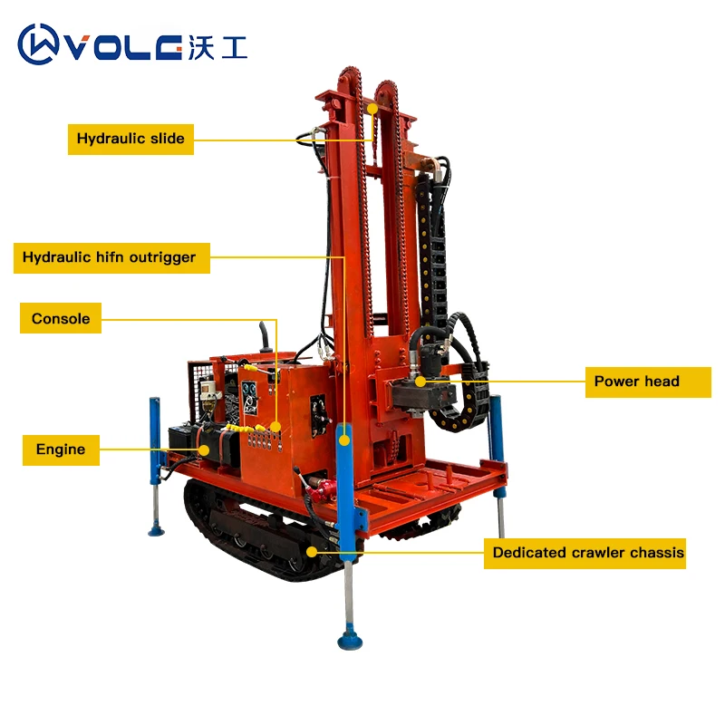 2025 بيع كبير 260 متر جهاز حفر آبار المياه الأساسية محرك الديزل تطبيق صناعة البناء التنقل