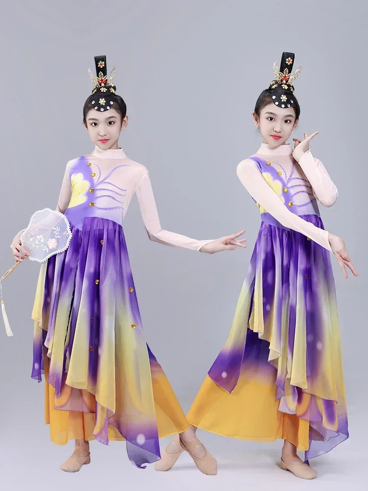Traje de Baile Folclórico tradicional chino para niños y niñas, paraguas Hanfu moderno, abanico elegante, traje de baile cuadrado, actuación