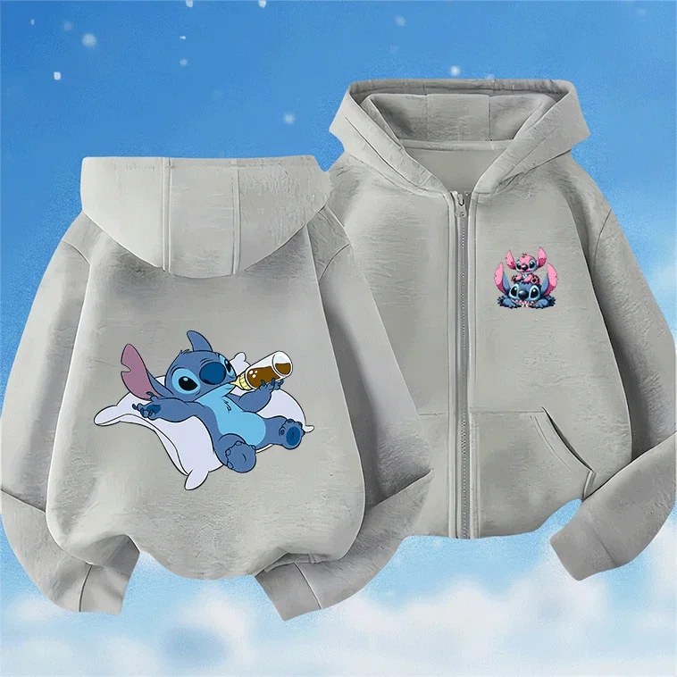 

Хит продаж 2026: Модная хлопковая толстовка на молнии с мультяшным принтом Stitch для детей, весна-осень