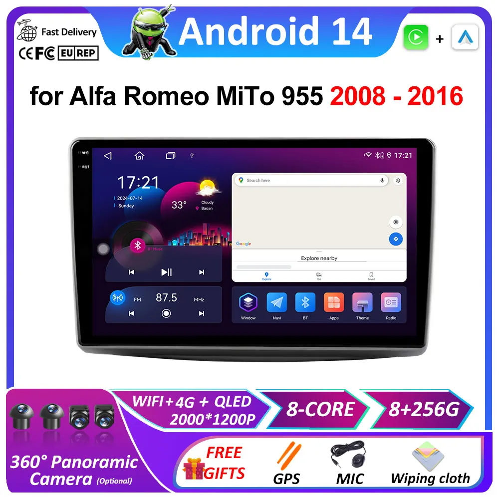 Android Smart System WIFI for Alfa Romeo MiTo 955 2008 2009 2010 2011 2012 - 2016 DSP Stereo QLED IPS Screen Accessories No 2din