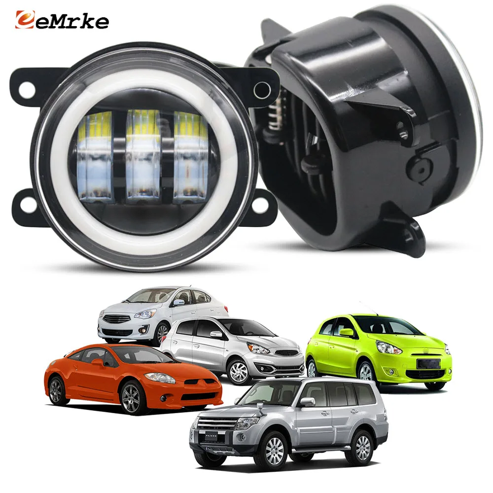 2Pcs Upgrade Led Fog Lights 2-in-1 Angel Eyes DRL for Mitsubishi Attrage Mirage G4 Eclipse 05-08, Pajero IV, Colt Ralliart 05-10