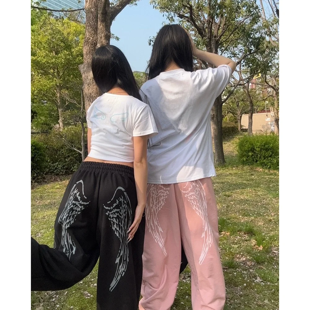 ゆったりとした女性のストレートレッグヒップホップカジュアルパンツクリーンフィットトレンディな長ズボン快適なルーズウエストポリエステル繊維