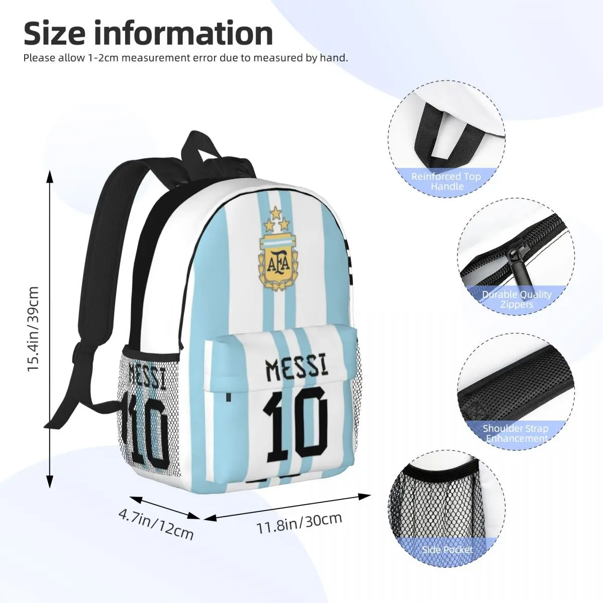 Messi-10 For Girls Boys Large Capacity Student Backpack Lightweight waterproof Backpack 15inch