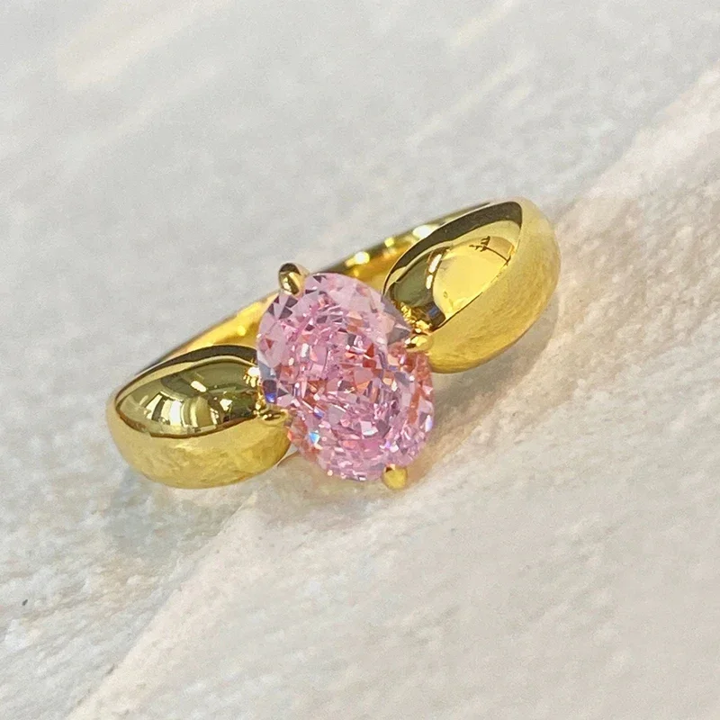 

CAOSHI Fashion Bright Pink Zirconia Finger Ring Lady Proposal Jewelry Temperament Gorgeous Gold Color Accessories for Wedding