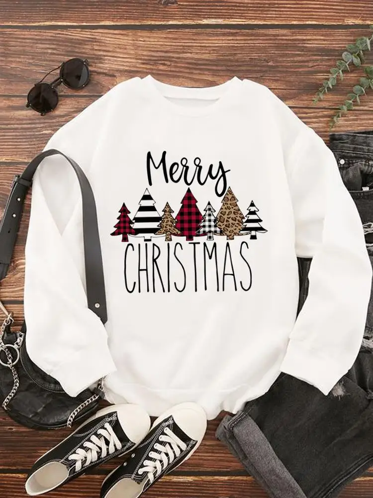 Christmas New Year Holiday Fashion Print Lady Pullovers For Women Lovely Tree Style Cute Casual Clothing Graphic Sweatshirts