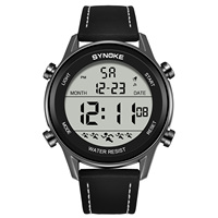 Men's Digital Sport Watch Leather Strap SYNOKE 9855 Electrical Wristwatch Big Screen 50M Waterproof reloj hombre