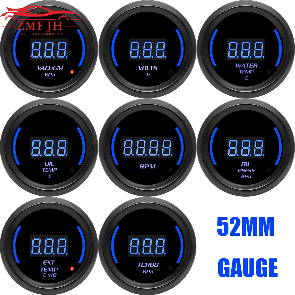

Smoke Lens 52mm Gauge Tachometer Water/Oil Temperature Gauge Oil Press Vacuum EXT Temp Meter Voltage for Gasoline Car 12V