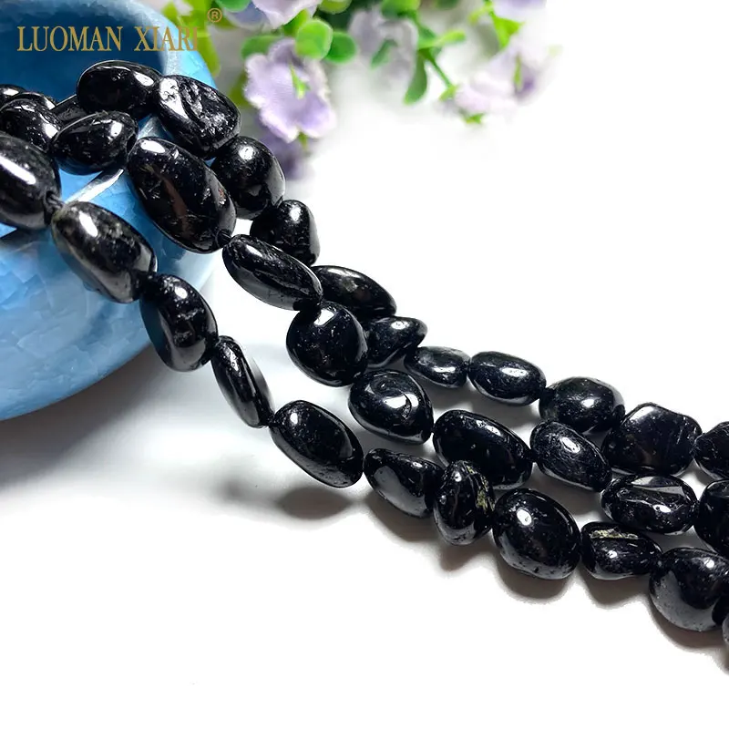 Fine 100% Natural Stone Schorl Black Tourmalin Irregular Gravel Gemstone Spacer Beads For Jewelry Making DIY Bracelet Necklace