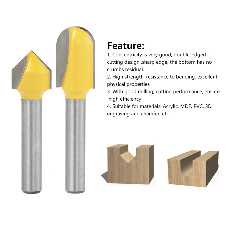 XCAN Slot Milling Cutter 1/4 Shank 90 Degrees V Groove Router Bit ,Core Ball Nose End Mill for Woodworking Tool