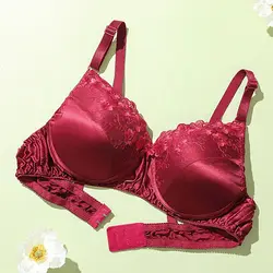 Silk bra with medium thickness and no steel ring, thin and seamless bra, female lace edge, double-sided silk