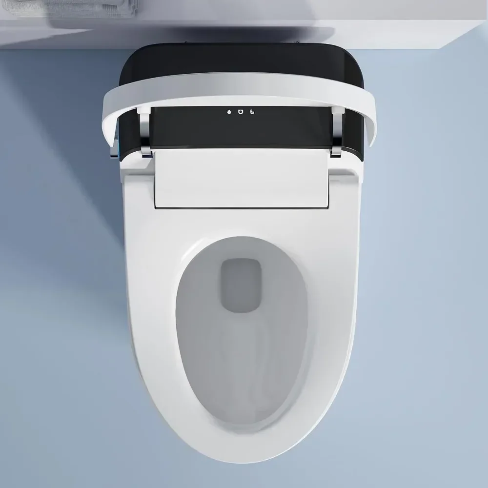 WC intelligente con scarico automatico, scarico con sensore per piedi, WC bidet monopezzo con acqua calda, sedile bidet riscaldato, asciugatura ad aria calda