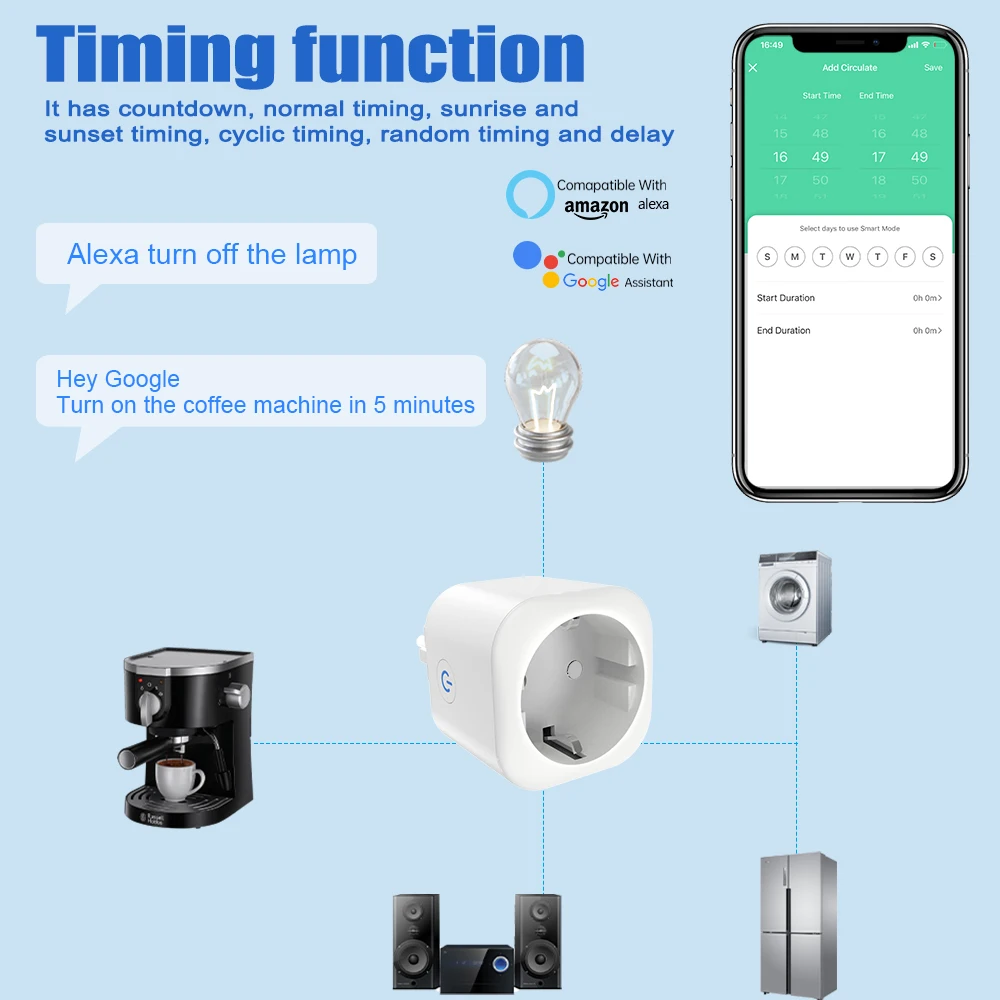 wifi smart socket european plug AI speaker voice control mobile APP remote control electric power metering