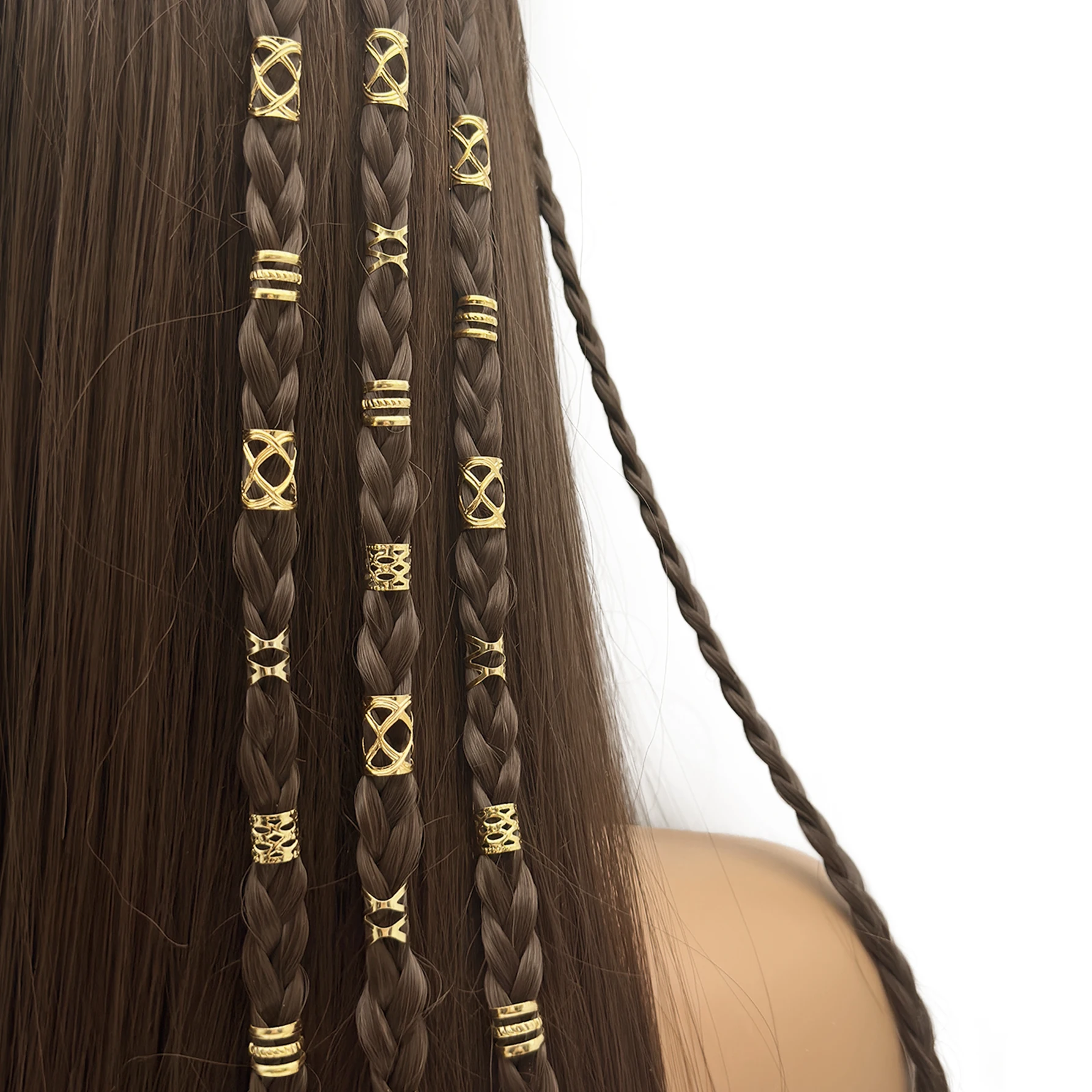 200PCS Golden Vintage Boho Style Alloy Hair Rings Set - Hollow Out Round Hair Accessories for Braids and DIY Hair Design