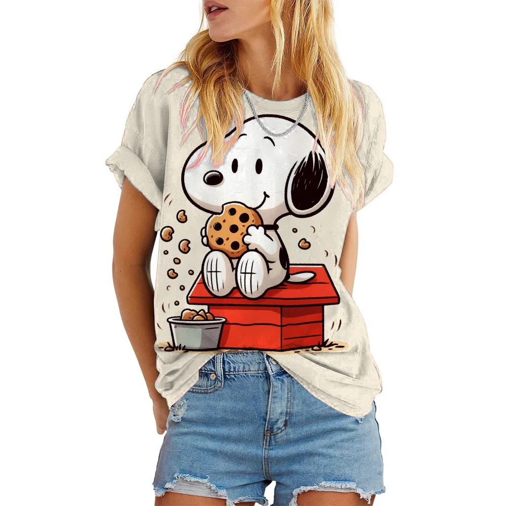 Snoopy print T-shirt Short Sleeve Crew Neck Casual Top for Summer & Spring Women's Fashion Clothing