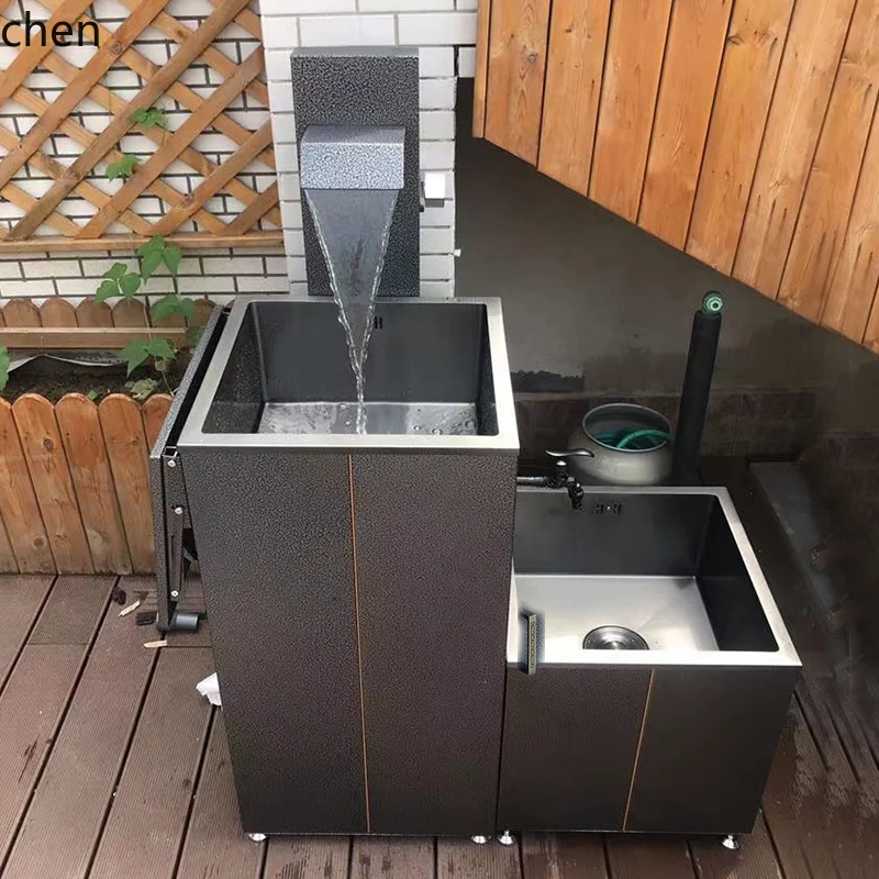 

ZML outdoor wash basin courtyard column basin outdoor modern simple basin stainless steel garden multi-functional sink