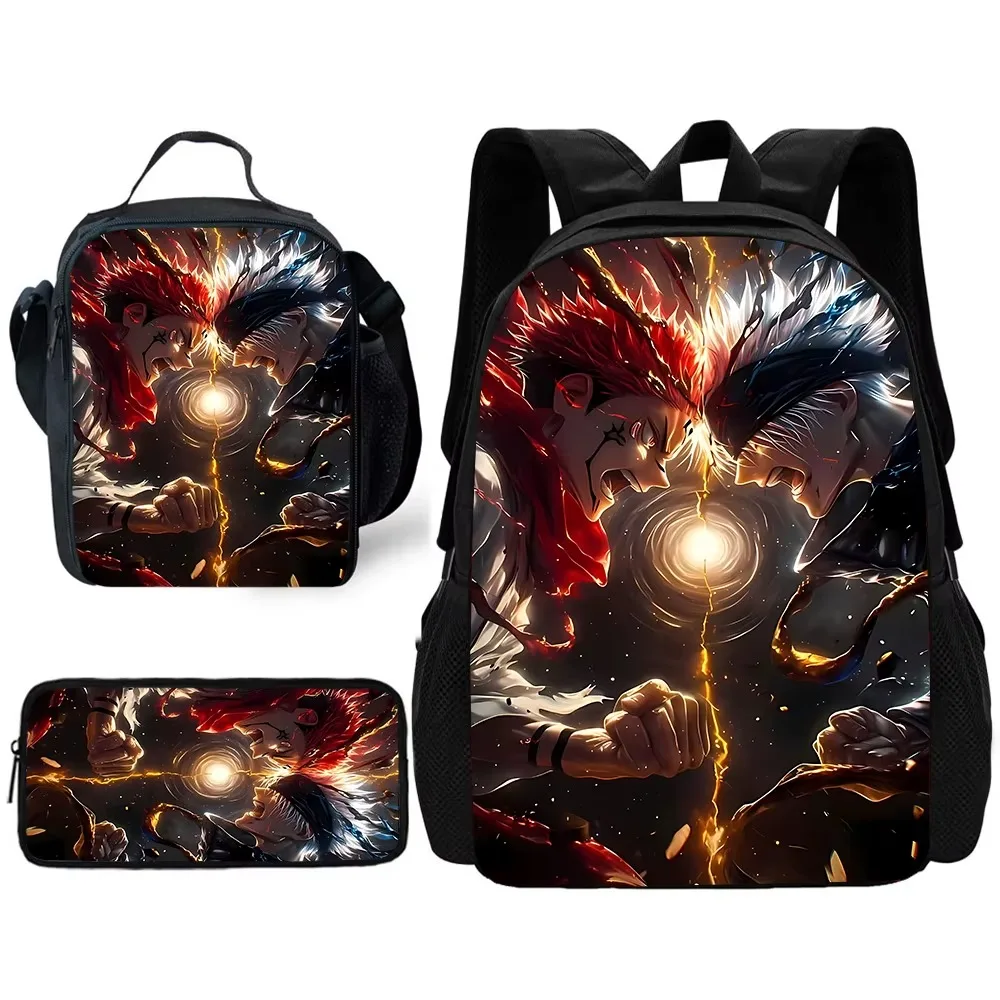 أنيمي J-jujutsus Kaisens 3-قطعة مجموعة حقيبة المدرسة مع علب الاغذية مقلمة طالب لطيف الكتب الفتيات الفتيان المراهقين حقيبة مدرسية