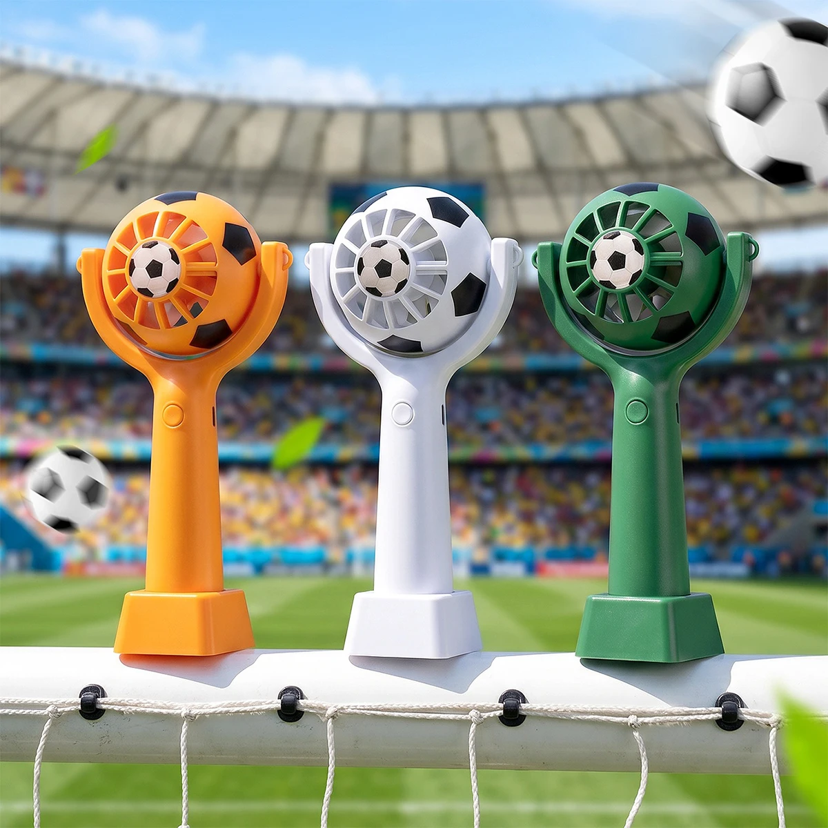 3-Speed Portable Mini Fan USB Rechargeable Handheld Fan with Base & Rope Football Design Pocket Fan for Home Outdoor Travel Cool