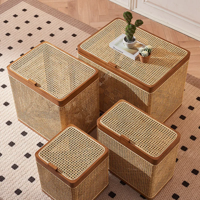 Rattan Storage Boxes Indoor Toy Clothes Wardrobe Organizer Bins Large Capacity Organization Box Stackable Storage Containers