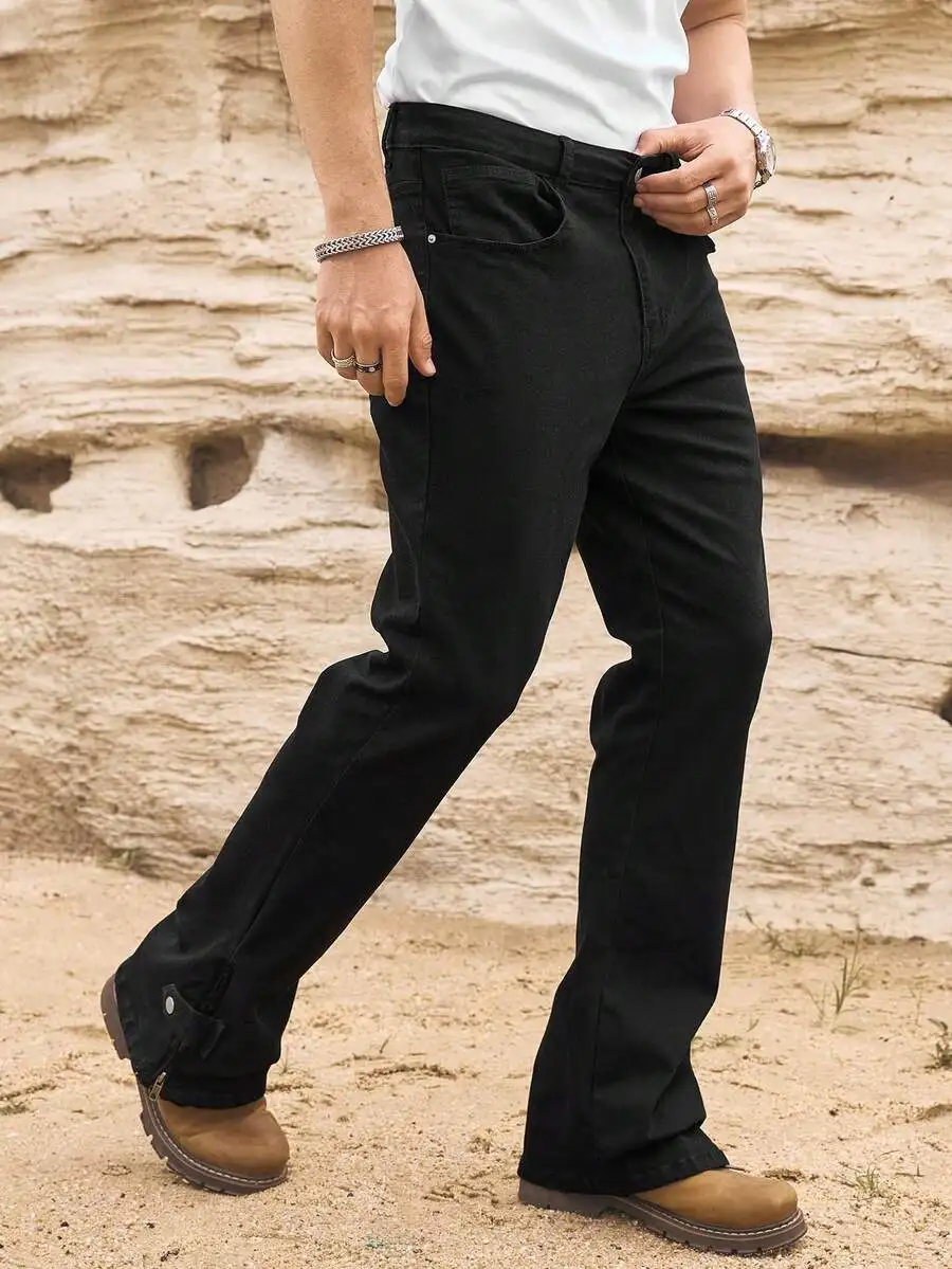 Men's Black Flared Jeans With Zipper Ankle Design